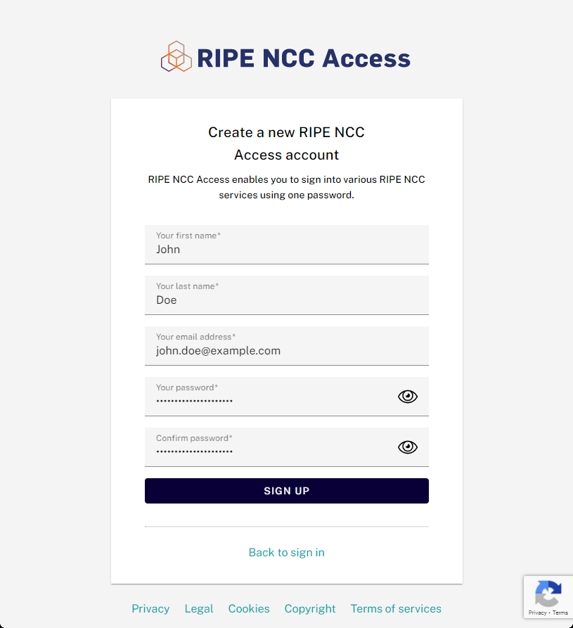 Create RIPE NCC user account
